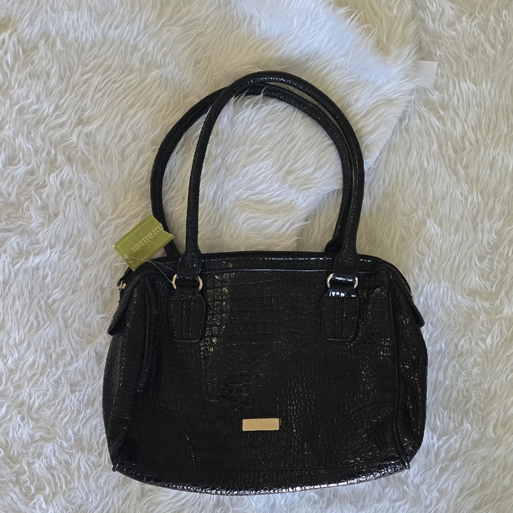 Naturalizer Black Faux Croc Embossed Structured Satchel — New with Tags